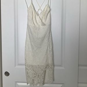 Lulus white asymmetrical midi lace dress size medium